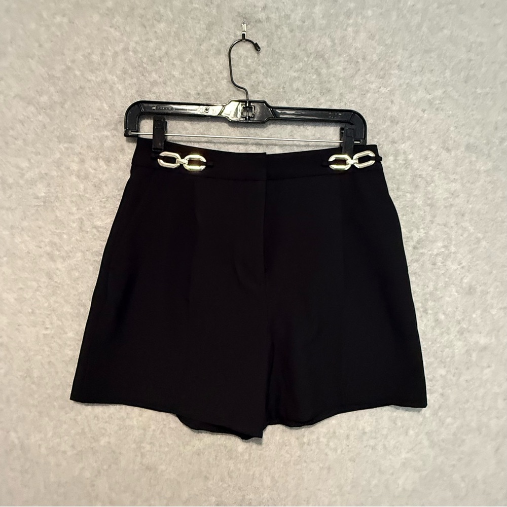 Zara Black High-Waist Dress Shorts with Gold Chain Detail